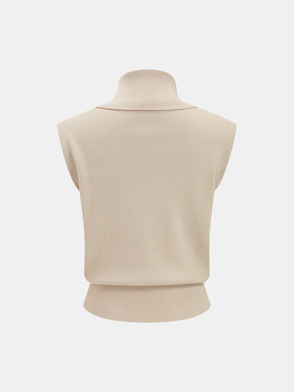 Cowl Neck Sleeveless Ribbed Knit Vest