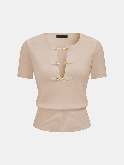 Horsebit Knit Short-Sleeve Top