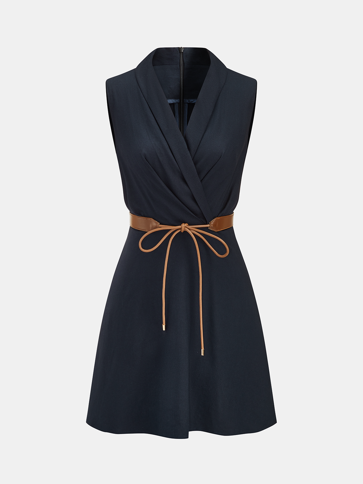 Belted Wrap Linen Blend Sleeveless Mini Dress
