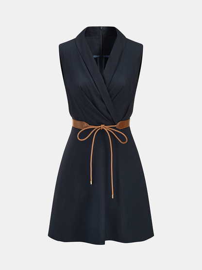 Belted Wrap Linen Blend Sleeveless Mini Dress