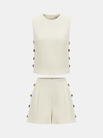 Tortoiseshell Detail Sleeveless Top & Shorts Set