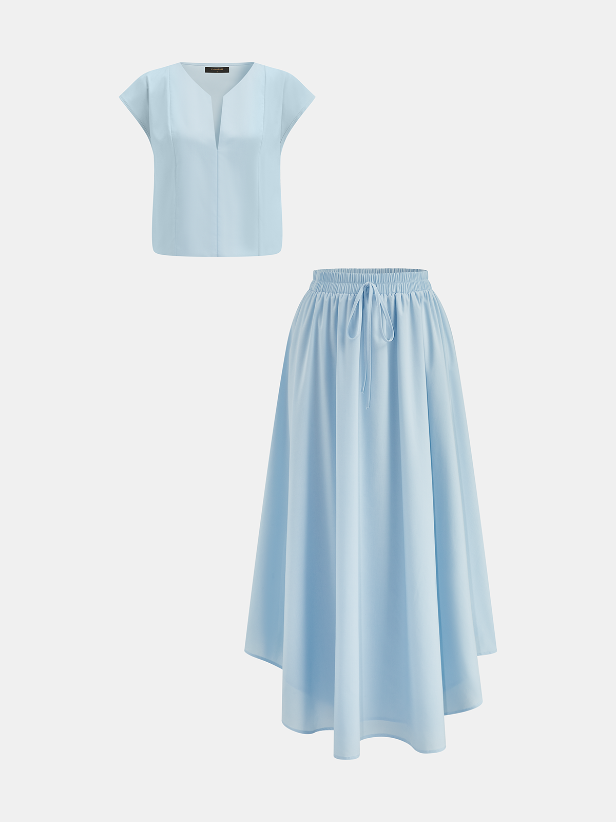 V-Neck Cap Sleeve Top & Drawstring Skirt Set