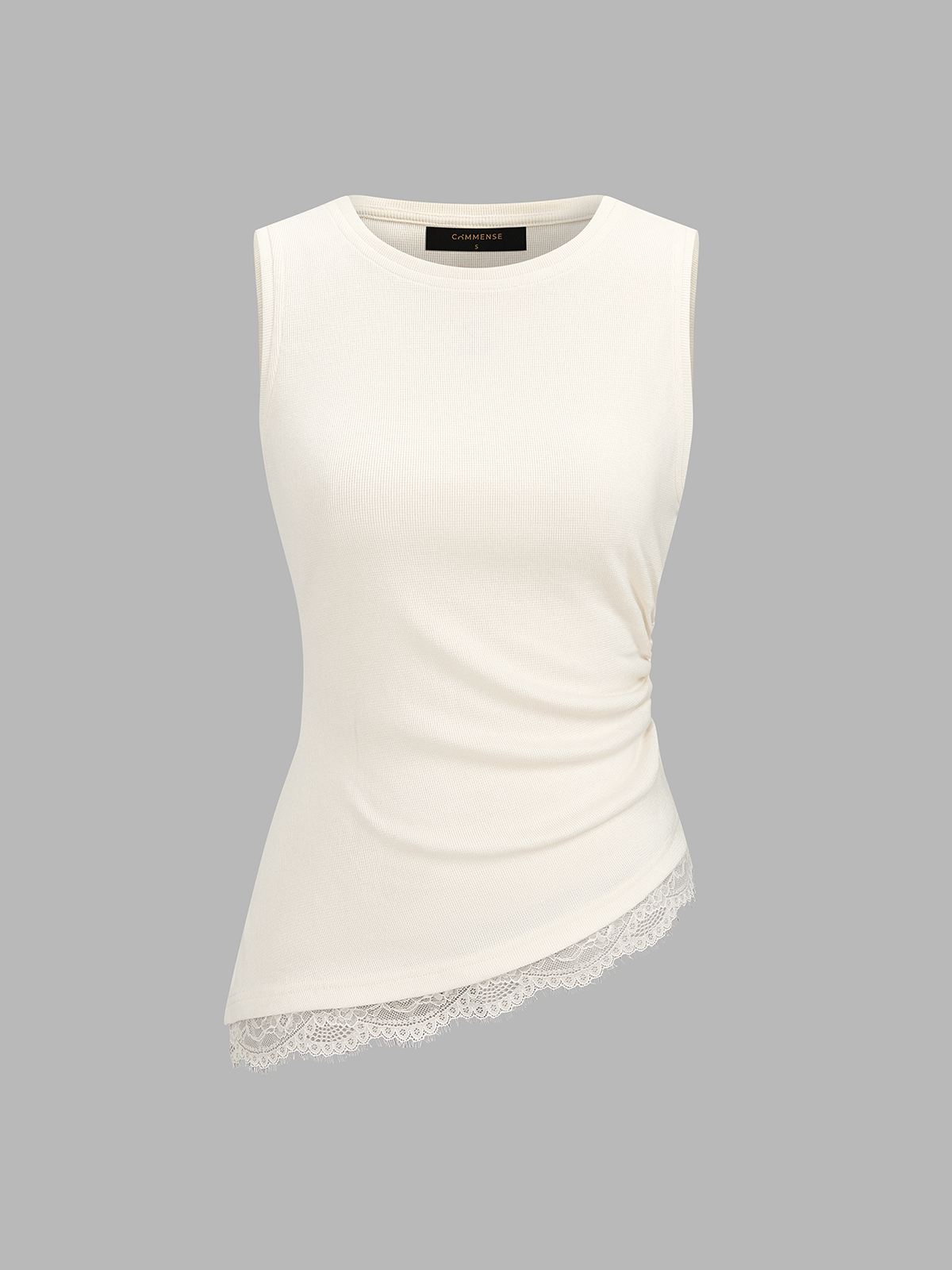 Ruched Asymmetric Lace Trim Tank Top