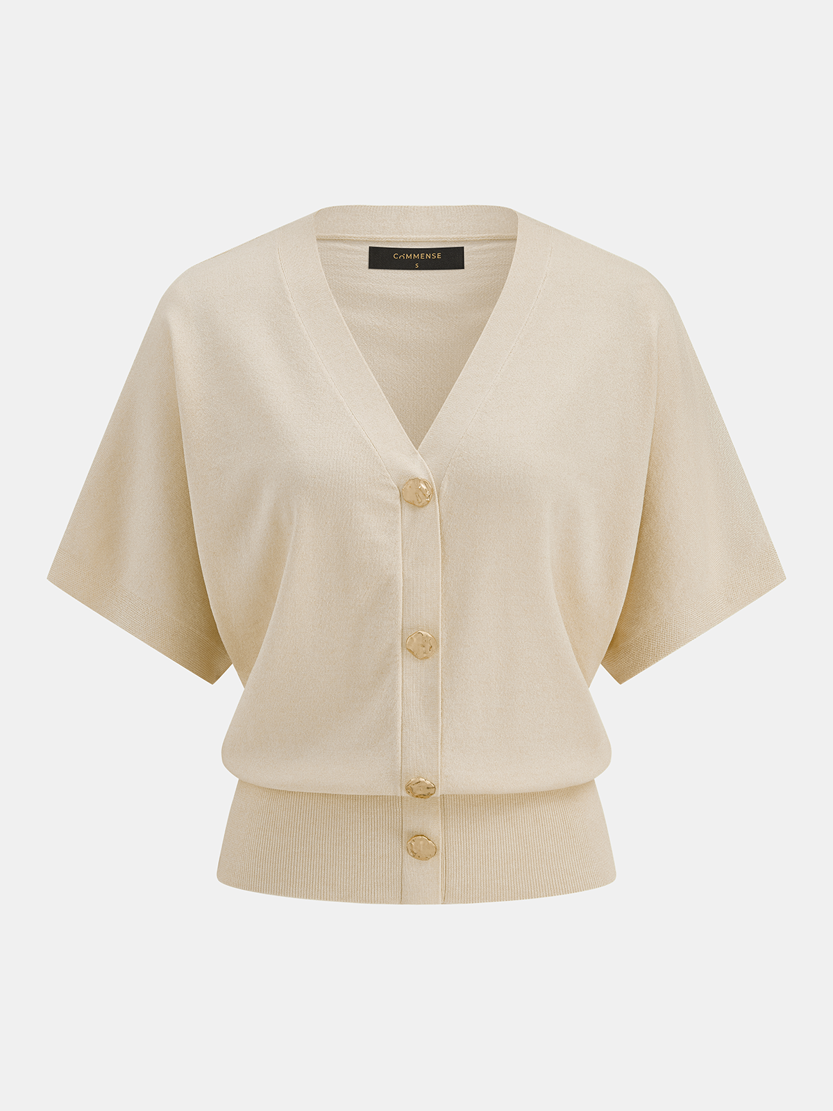 V-Neck Short Sleeve Metal Button Knit Cardigan