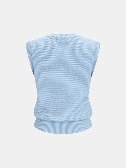 Spiral Button Textured Knit Sleeveless Vest