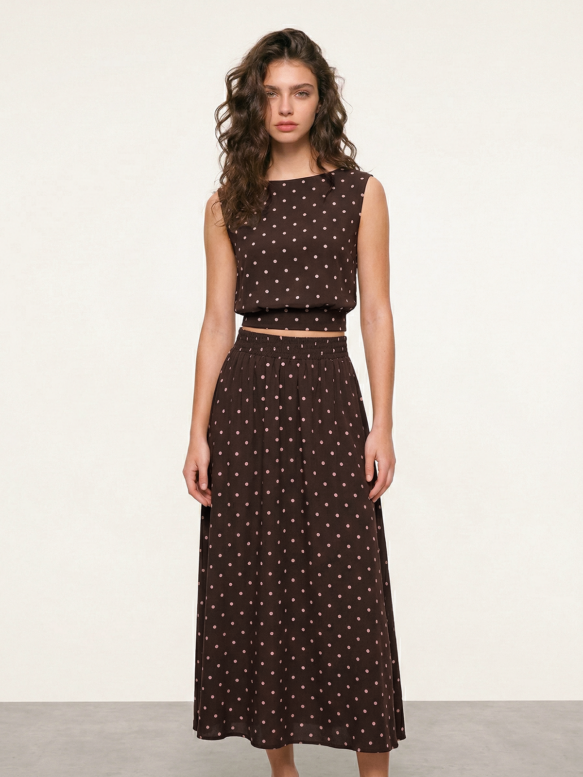 Polka Dot Sleeveless Top & Maxi Skirt Set