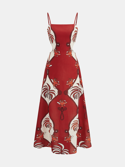 Tropical Print Cut-Out Cami Maxi Dress