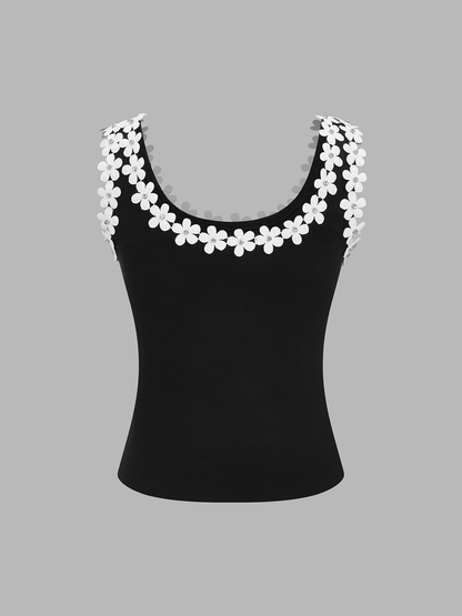 Floral Trim Ribbed Cami Top