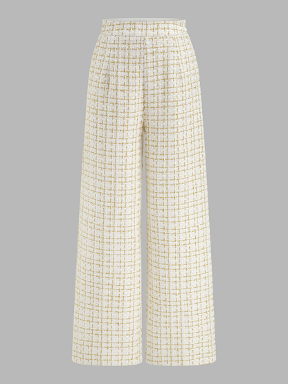 Checked Tweed Vest & Wide-Leg Pants Set