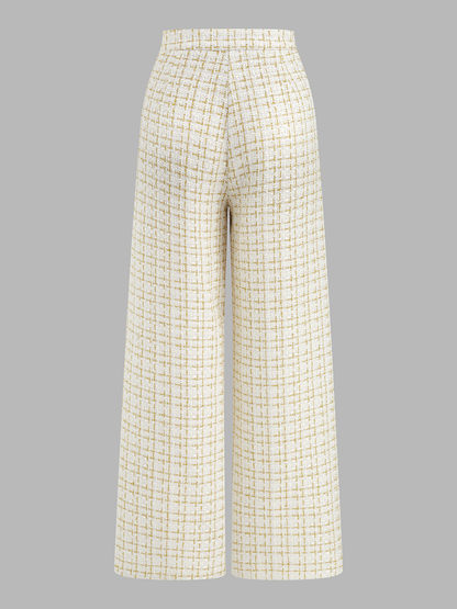 Checked Tweed Vest & Wide-Leg Pants Set