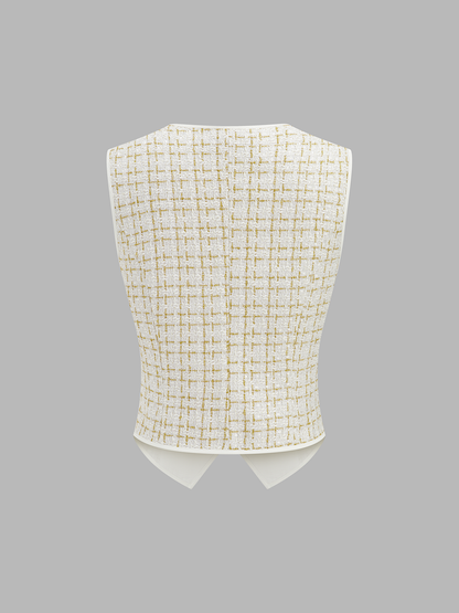 Checked Tweed Vest & Wide-Leg Pants Set