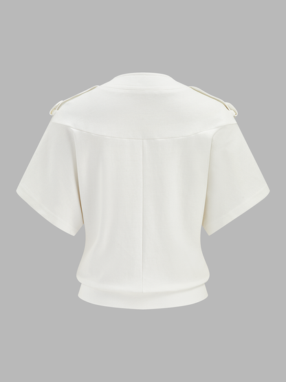 Epaulet Detail Half-Zip Short Sleeve Sweatshirt