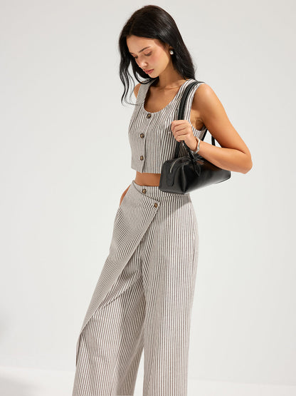 Striped Cotton Linen Vest & Asymmetrical Pants Set