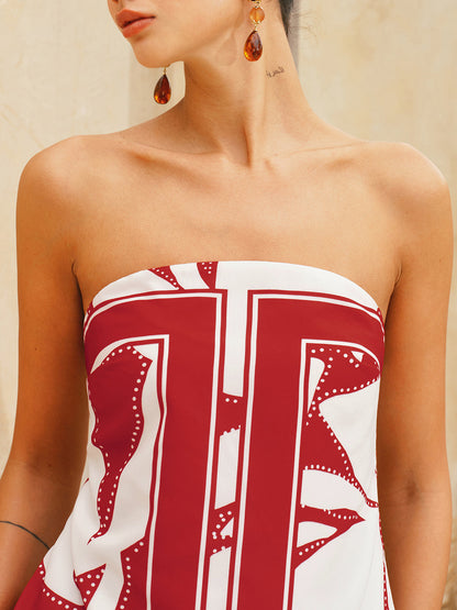 Abstract Print Strapless Top & Pants Set