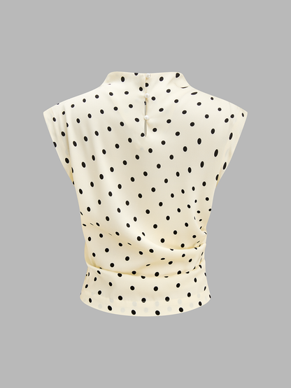 Polka Dot Sleeveless Ruched Blouse