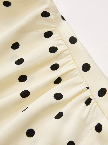 Polka Dot Sleeveless Ruched Blouse