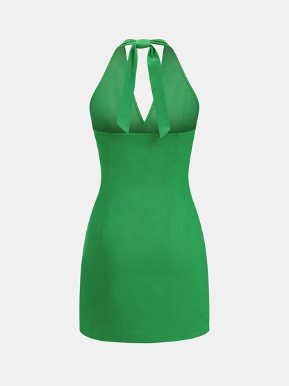 Twisted Halter Cotton Linen Mini Dress