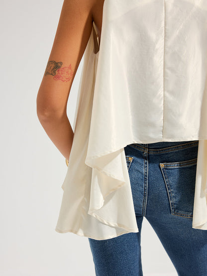 Sleeveless Flowy Asymmetric Ruffled Blouse