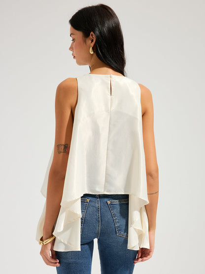 Sleeveless Flowy Asymmetric Ruffled Blouse