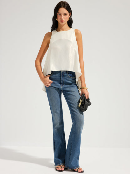 Sleeveless Flowy Asymmetric Ruffled Blouse
