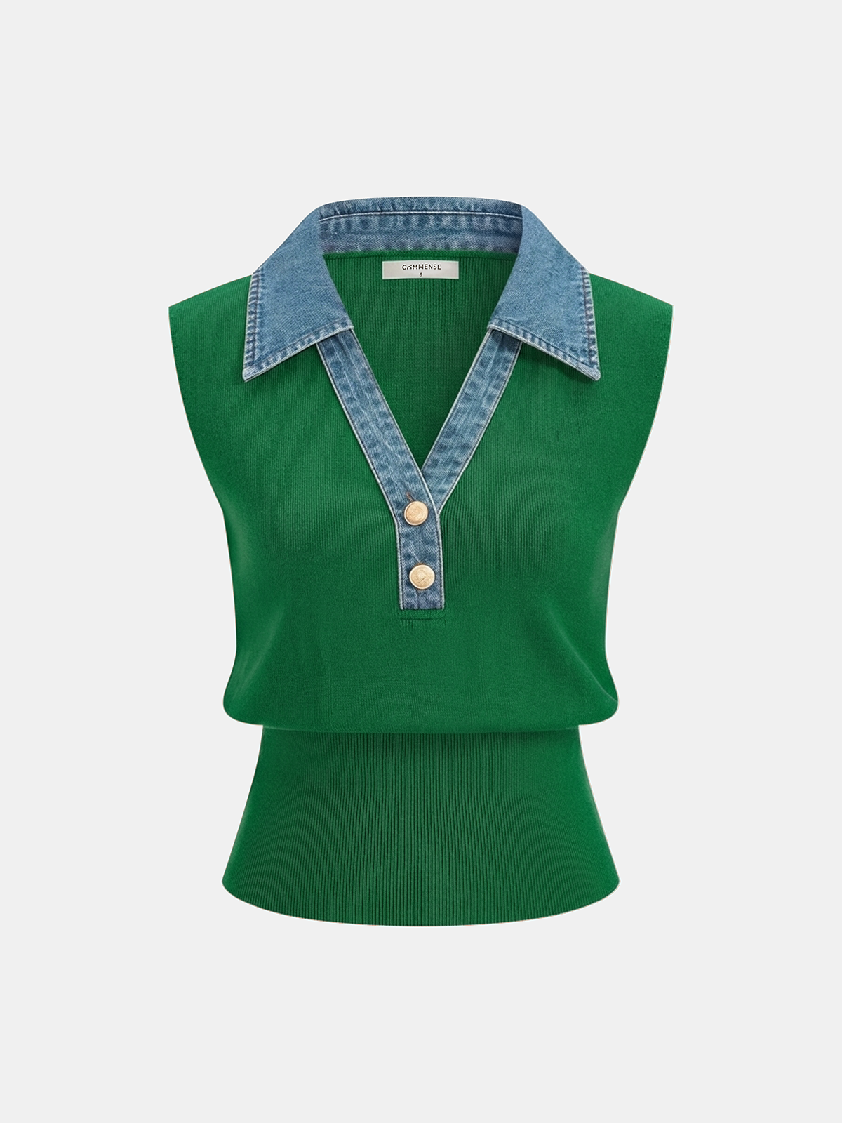 Denim Collar Metal Button Sleeveless Knit Vest