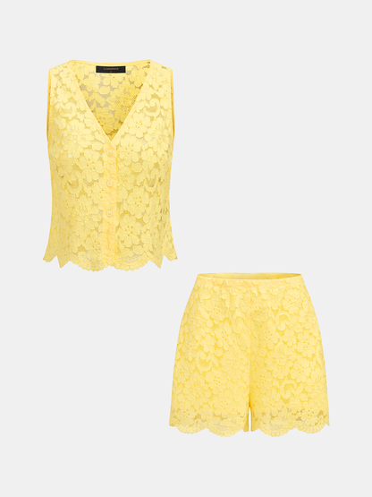 Lace Sleeveless Top & Shorts Set