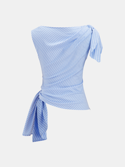 Striped Knot Detail Asymmetrical Tank Top