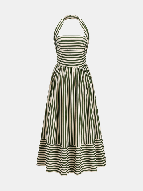 Striped Halter Neck Maxi Dress
