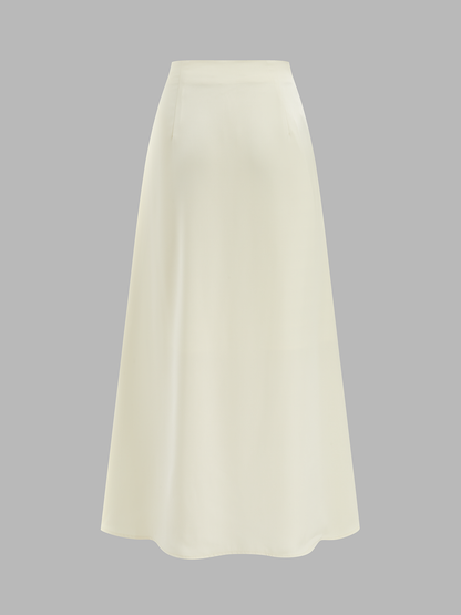 Lace Trim Satin Cowl Neck Top & Mermaid Skirt Set