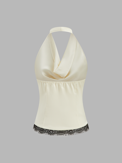 Lace Trim Satin Cowl Neck Top & Mermaid Skirt Set
