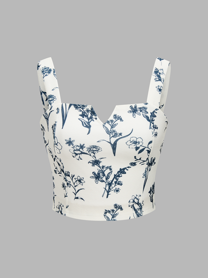 Floral Print Crop Cami Top & Wide Leg Pants Set