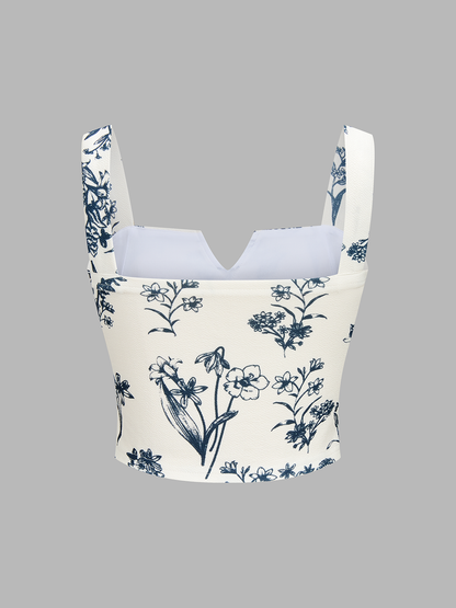 Floral Print Crop Cami Top & Wide Leg Pants Set