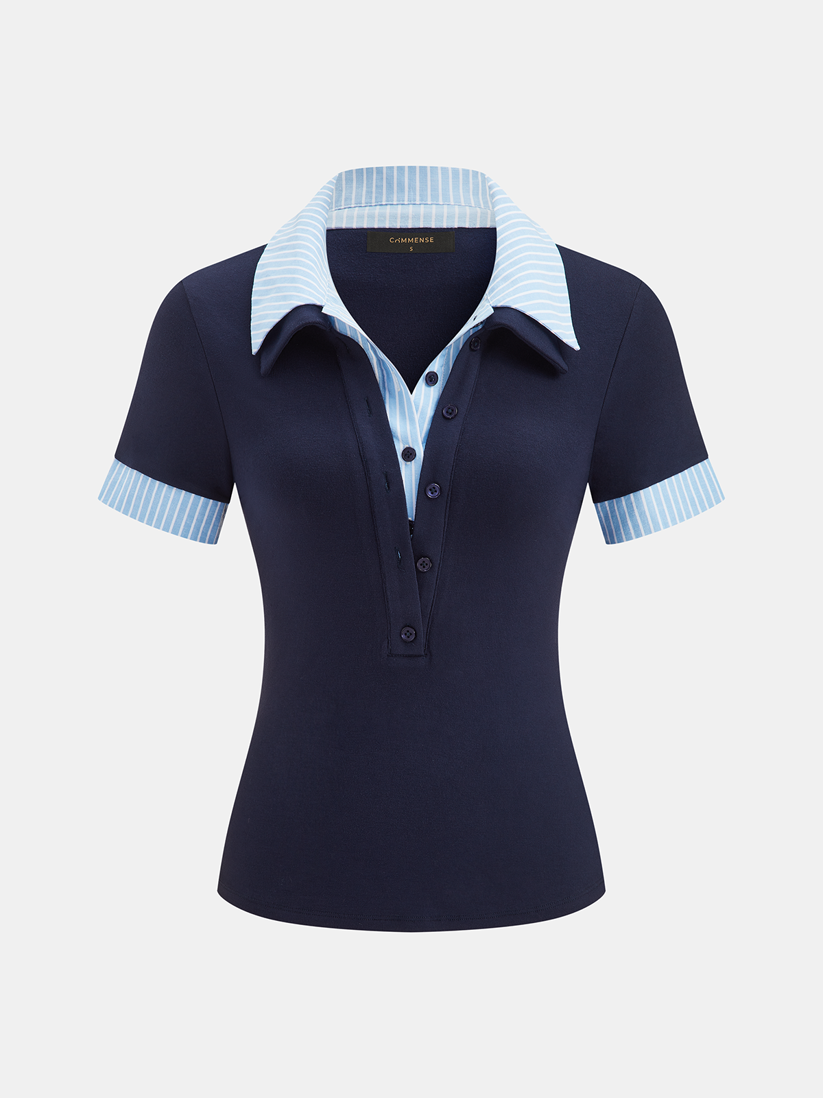 Striped Collar Short Sleeve Knit Top