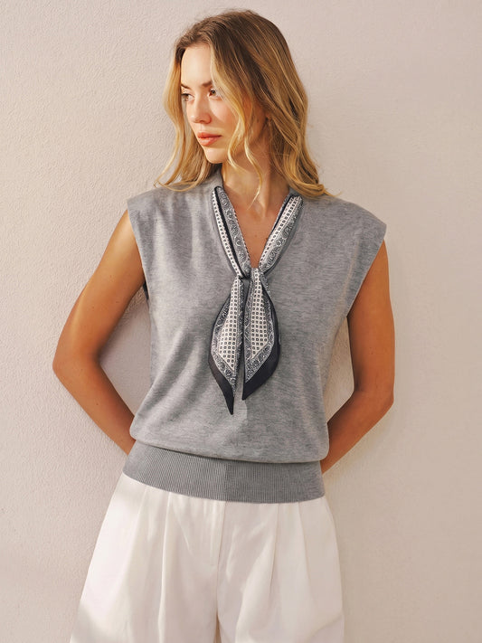 Detachable Scarf Sleeveless Knit Top
