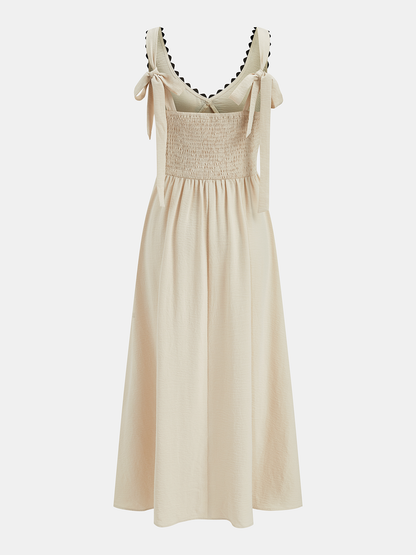 Contrast Wavy Trim Sleeveless Maxi Dress