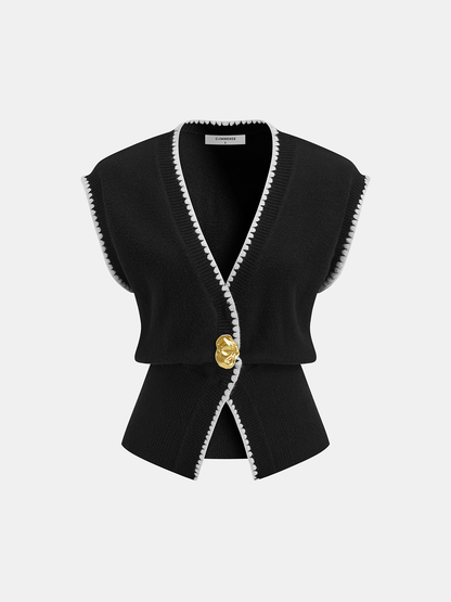 Contrast Trim Sleeveless Knit Vest