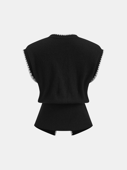 Contrast Trim Sleeveless Knit Vest