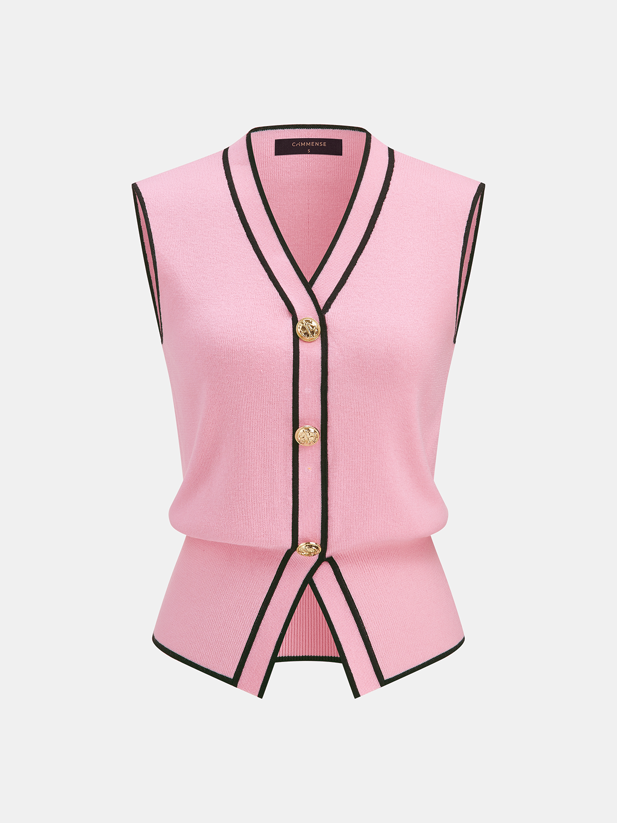 Wool Blend Contrast Trim Metal Button Knit Vest