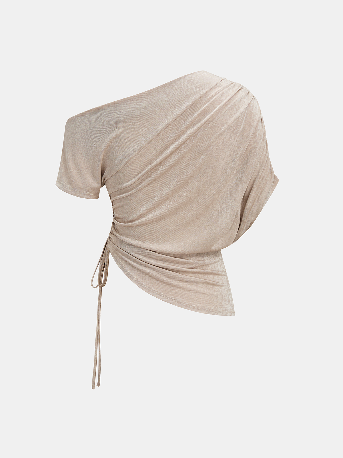 One Shoulder Drawstring Ruched Blouse