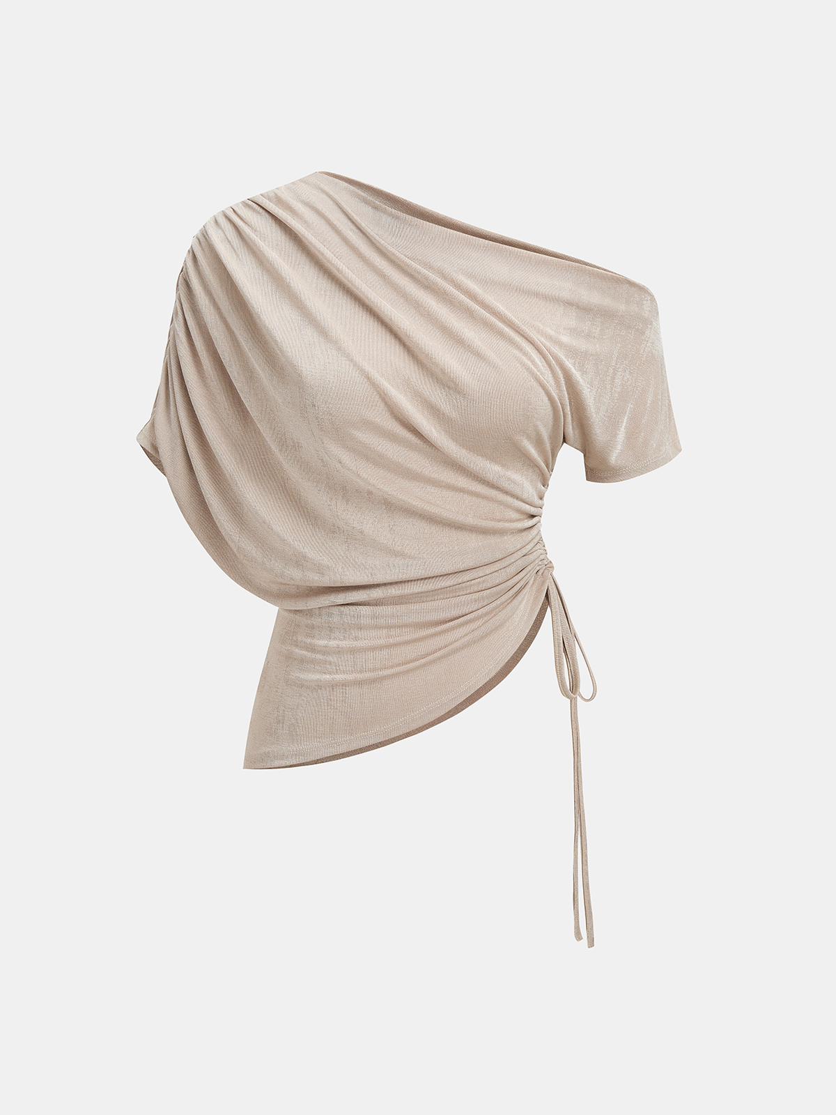One Shoulder Drawstring Ruched Blouse