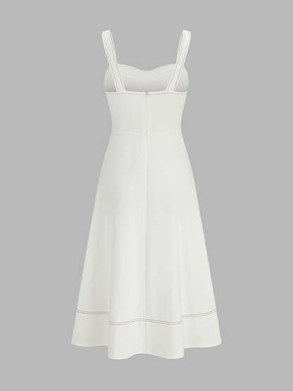Contrast Stitch Button Front Midi Cami Dress