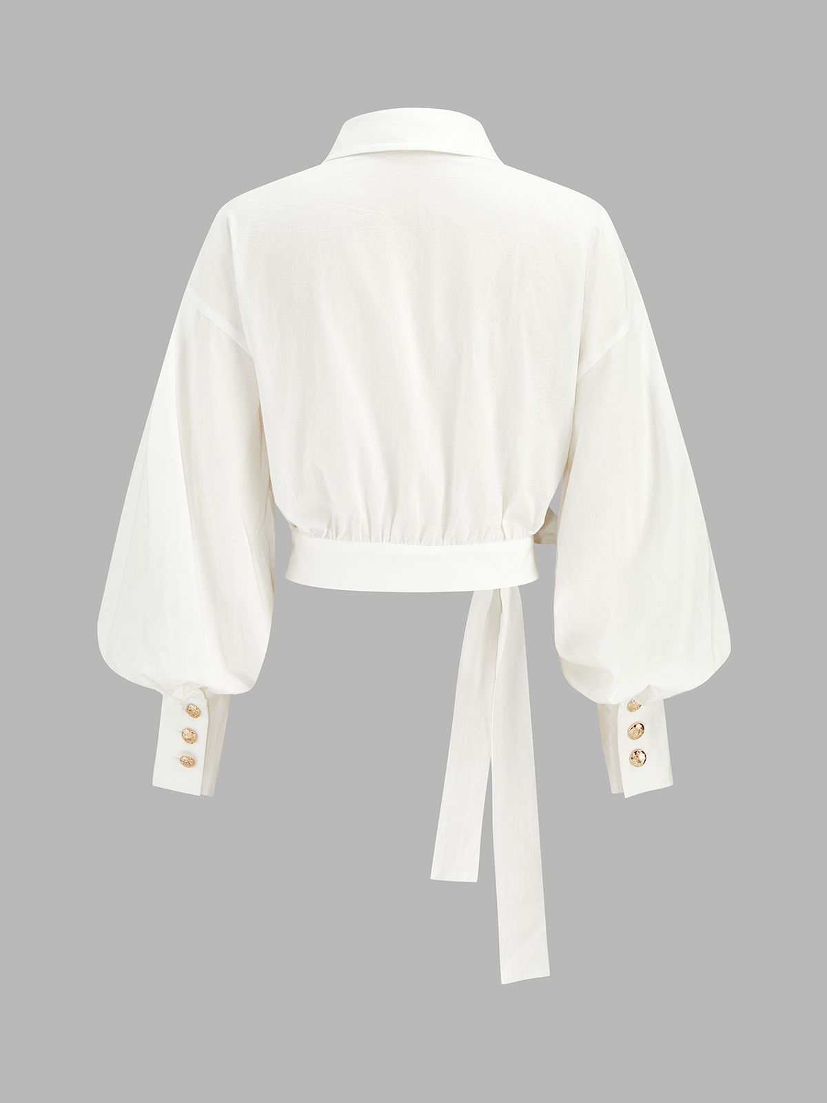 Cotton Balloon Sleeve Tie-Waist Blouse