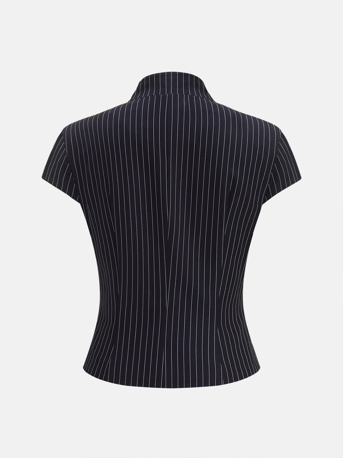 Pinstriped Button-Front Stand Collar Blouse