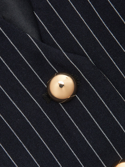 Pinstriped Button-Front Stand Collar Blouse