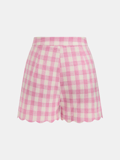 Gingham Scallop Hem Crop Top & Shorts Set