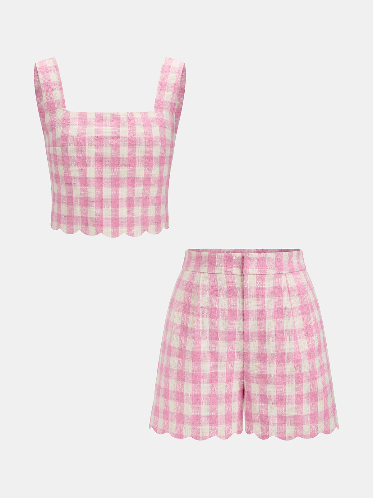 Gingham Scallop Hem Crop Top & Shorts Set