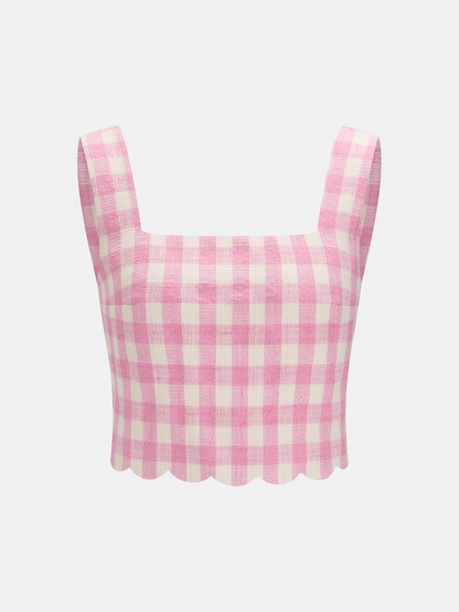 Gingham Scallop Hem Crop Top & Shorts Set