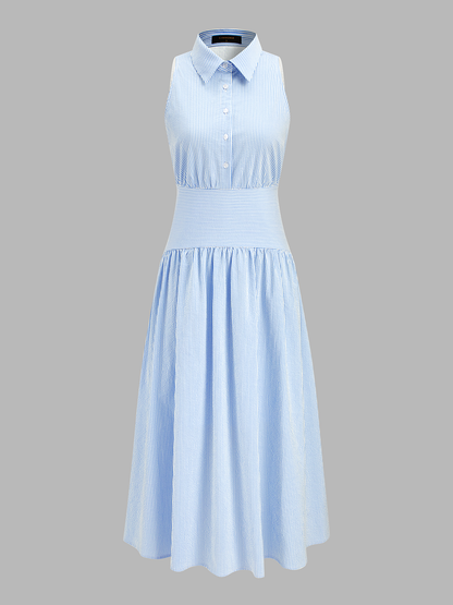 Striped Sleeveless Maxi Shirt Dress