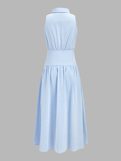 Striped Sleeveless Maxi Shirt Dress