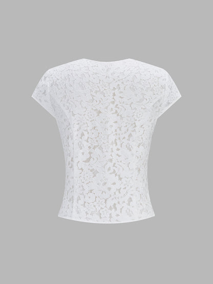 Short Sleeve Frog Button Lace Blouse